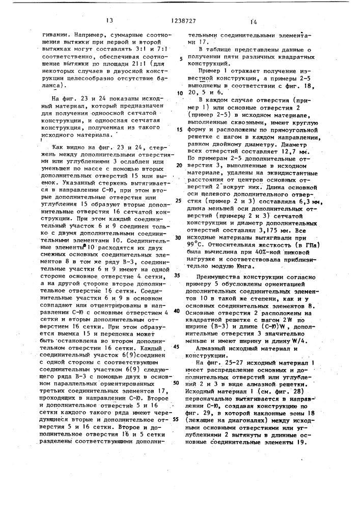 Цельная сетчатая конструкция из пластмассы (ее варианты) (патент 1238727)