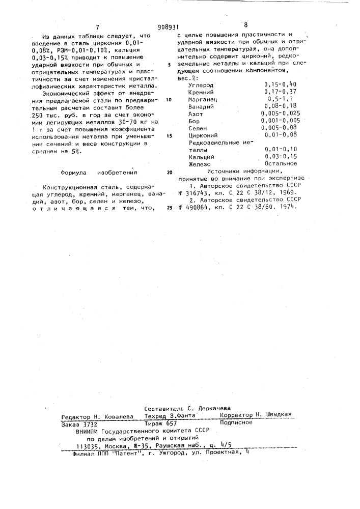 Конструкционная сталь (патент 908931)