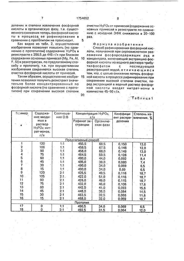 Способ рафинирования фосфорной кислоты (патент 1754652)