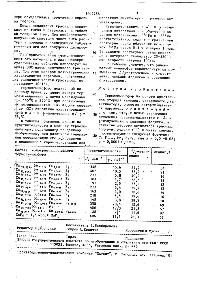 Термолюминофор на основе кристаллов фторида кальция (патент 1466286)