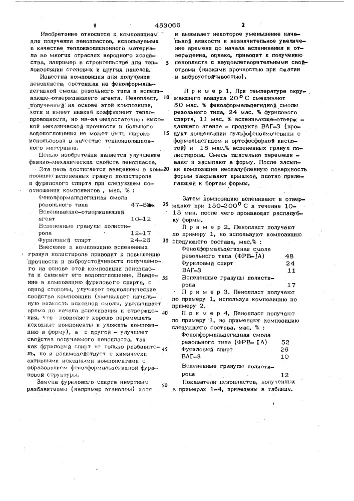 Композиция для получения пенопласта (патент 453066)