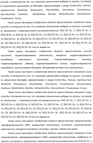 Способ получения гидроксилированной аминокислоты (варианты) и микроорганизм, трансформированный днк, кодирующей диоксигеназу (патент 2460779)