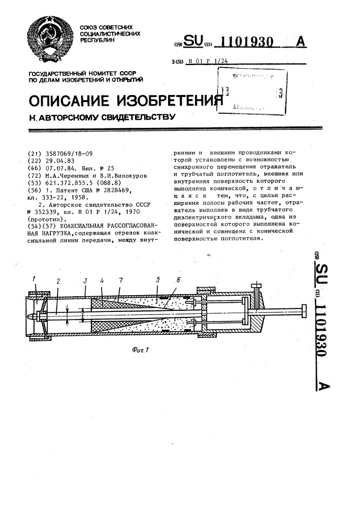 Коаксиальная рассогласованная нагрузка (патент 1101930)