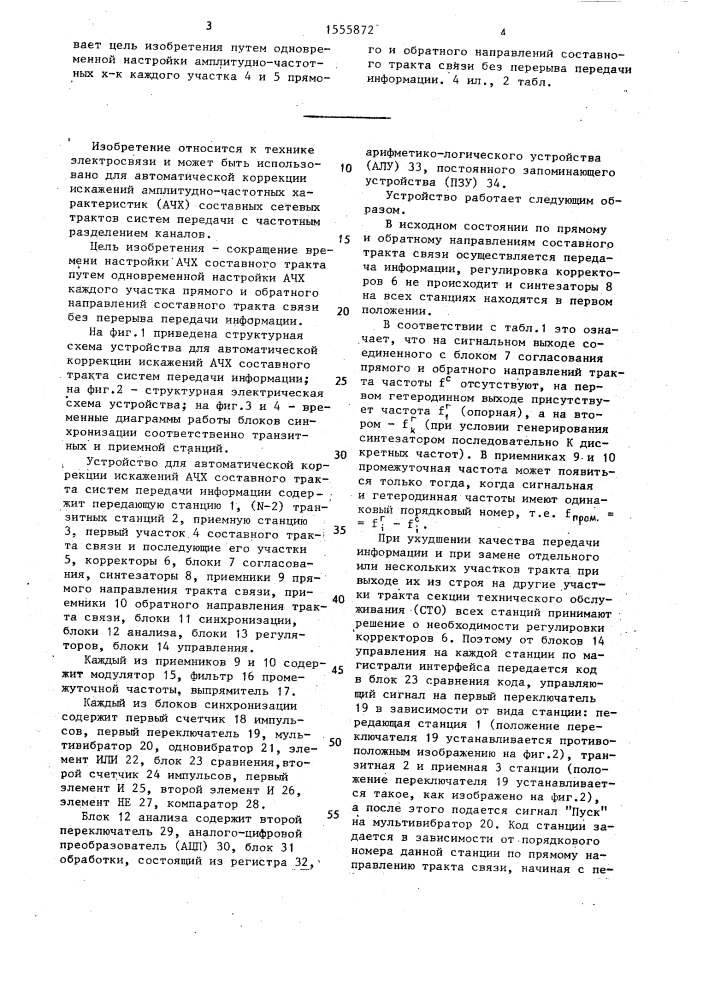 Устройство для автоматической коррекции искажений амплитудно-частотных характеристик составного тракта систем передачи информации (патент 1555872)