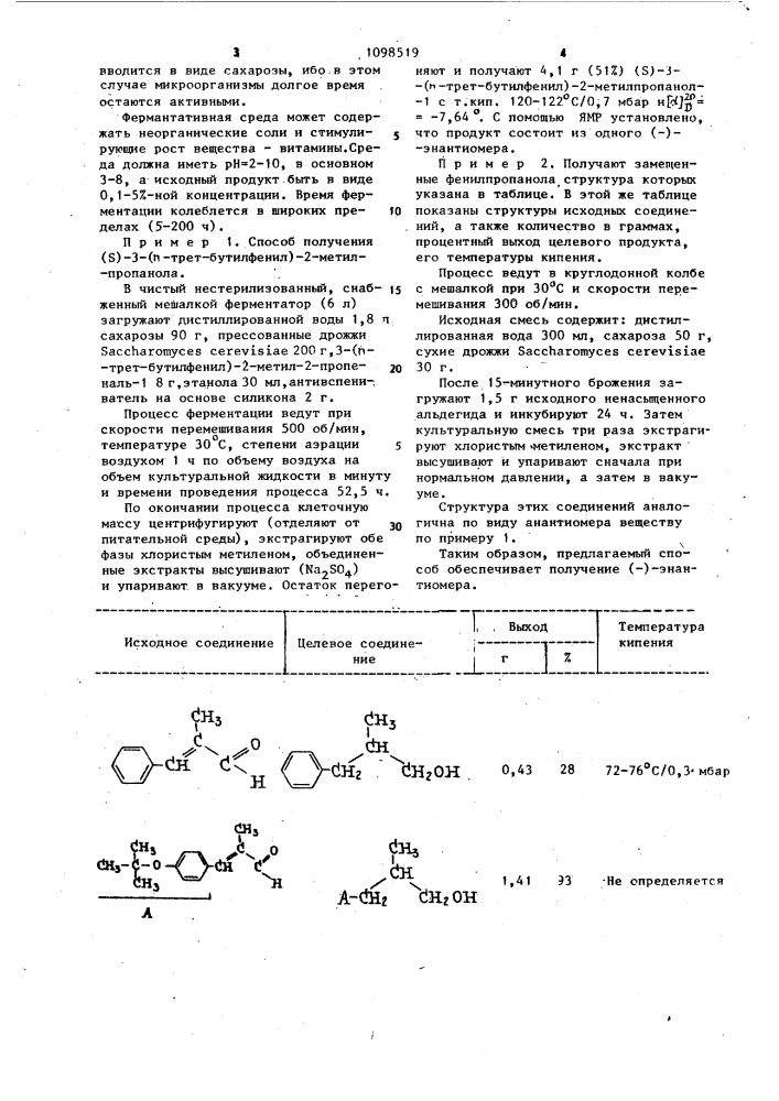 Способ получения @ -кофигурированных замещенных фенилпропанола (патент 1098519)