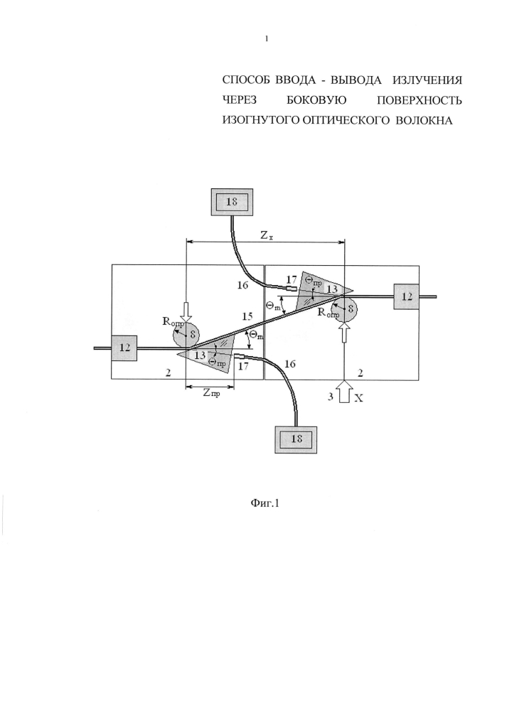 Способ ввода-вывода излучения через боковую поверхность изогнутого оптического волокна (патент 2601385)