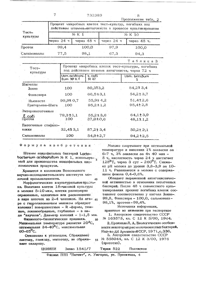 Штамм ацидофильных бактерий nк1, используемый для производства ацидофильных кисломолочных продуктов (патент 732389)