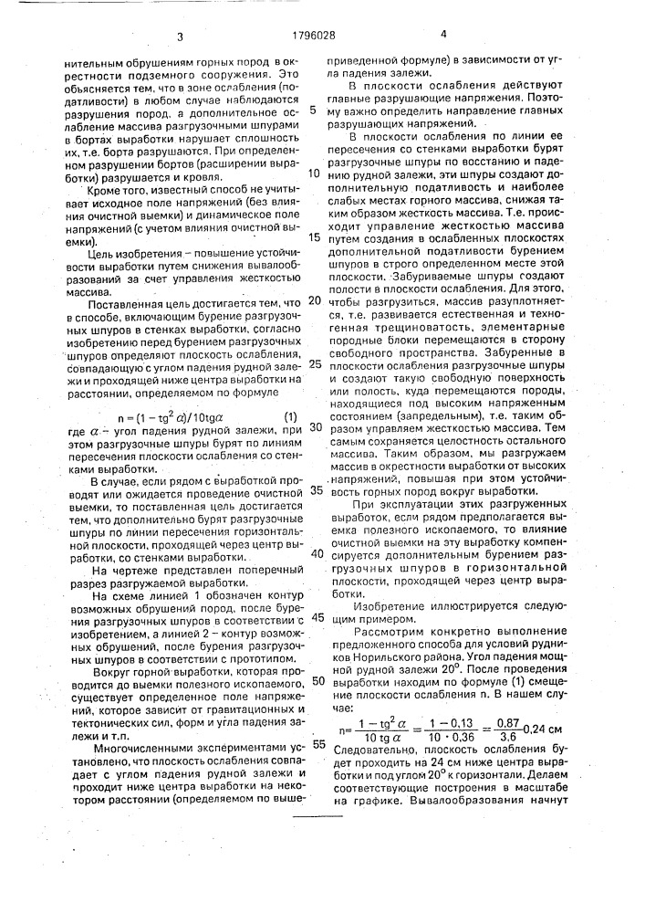 Способ разгрузки горной выработки от напряжений (патент 1796028)