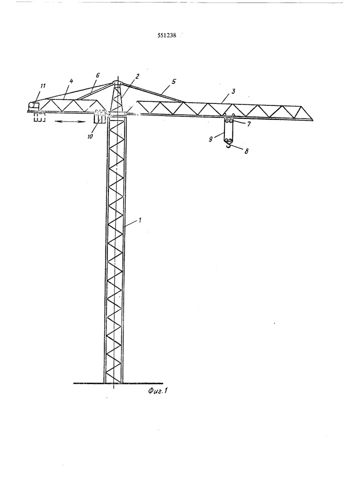 Устройство для уравновешивания грузового момента башенного крана с подвижным противовесом (патент 551238)