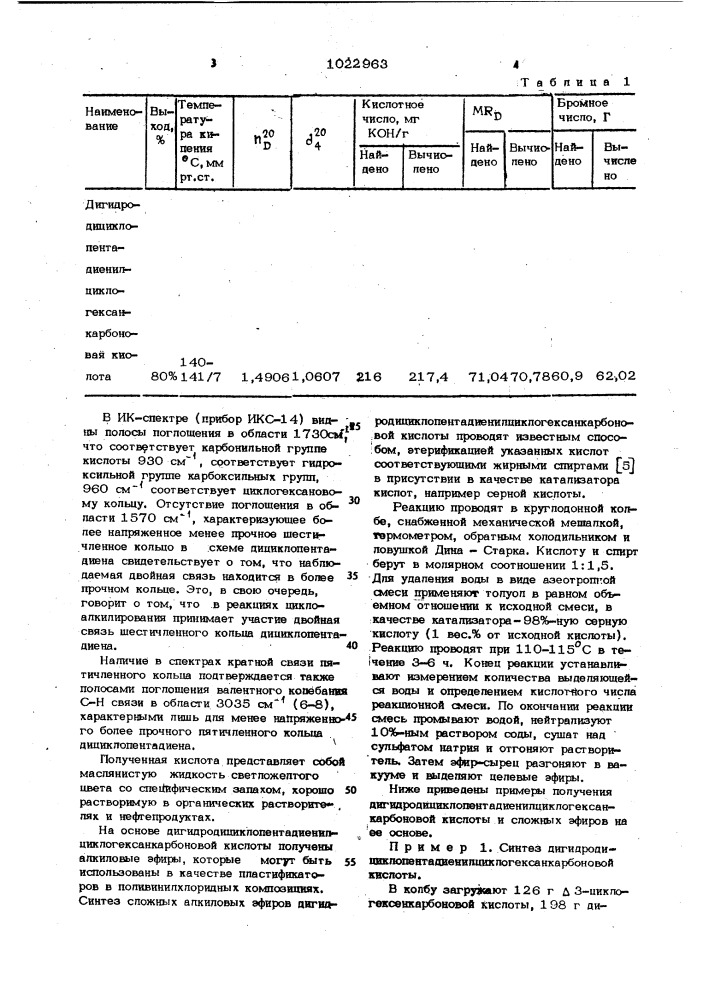 Алкиловые эфиры дигидродициклопентадиенил- циклогексанкарбоновой кислоты в качестве пластификаторов поливинилхлоридных композиций (патент 1022963)