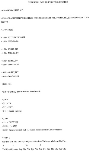 Стабилизированные полипептиды инсулиноподобного фактора роста (патент 2477287)