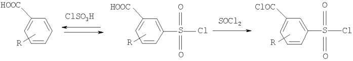 Способ получения 3-хлорсульфонилбензамидов из бензойных кислот (патент 2343144)