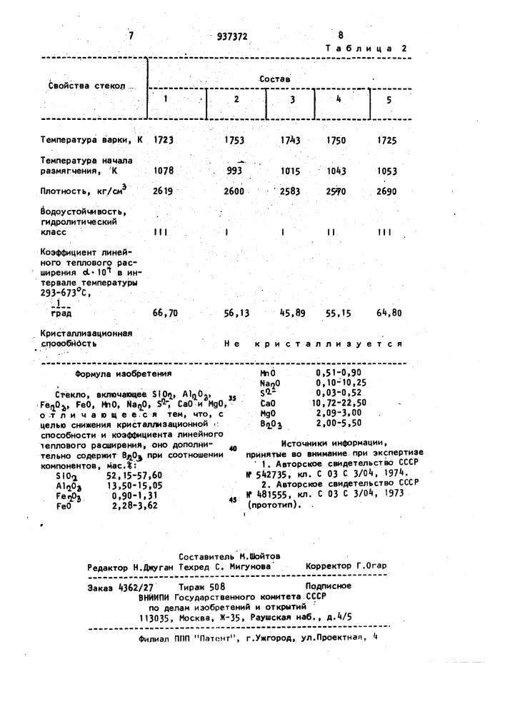 Стекло (патент 937372)