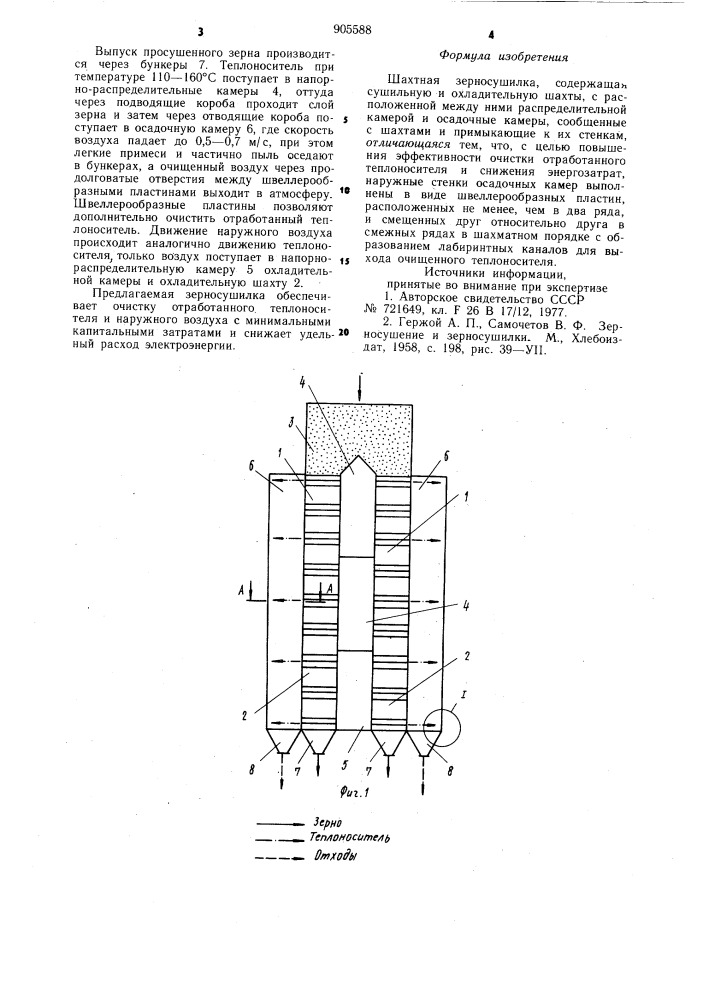 Шахтная зерносушилка (патент 905588)