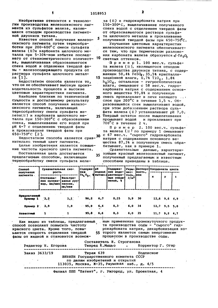 Способ получения железоокисного пигмента (патент 1018953)