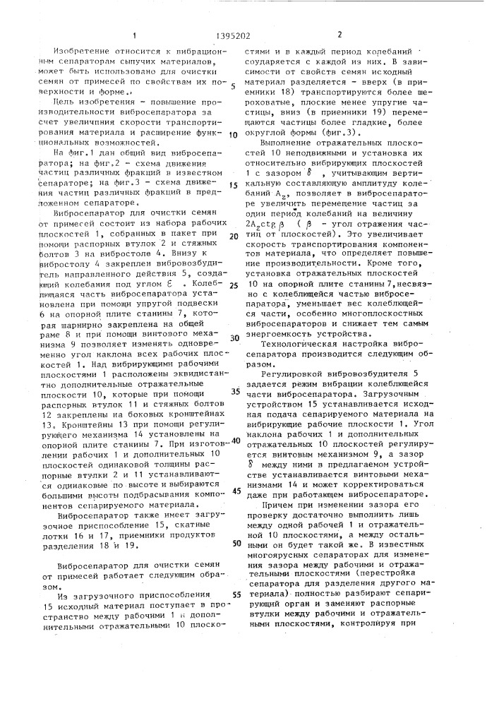 Вибросепаратор для очистки семян от примесей (патент 1395202)