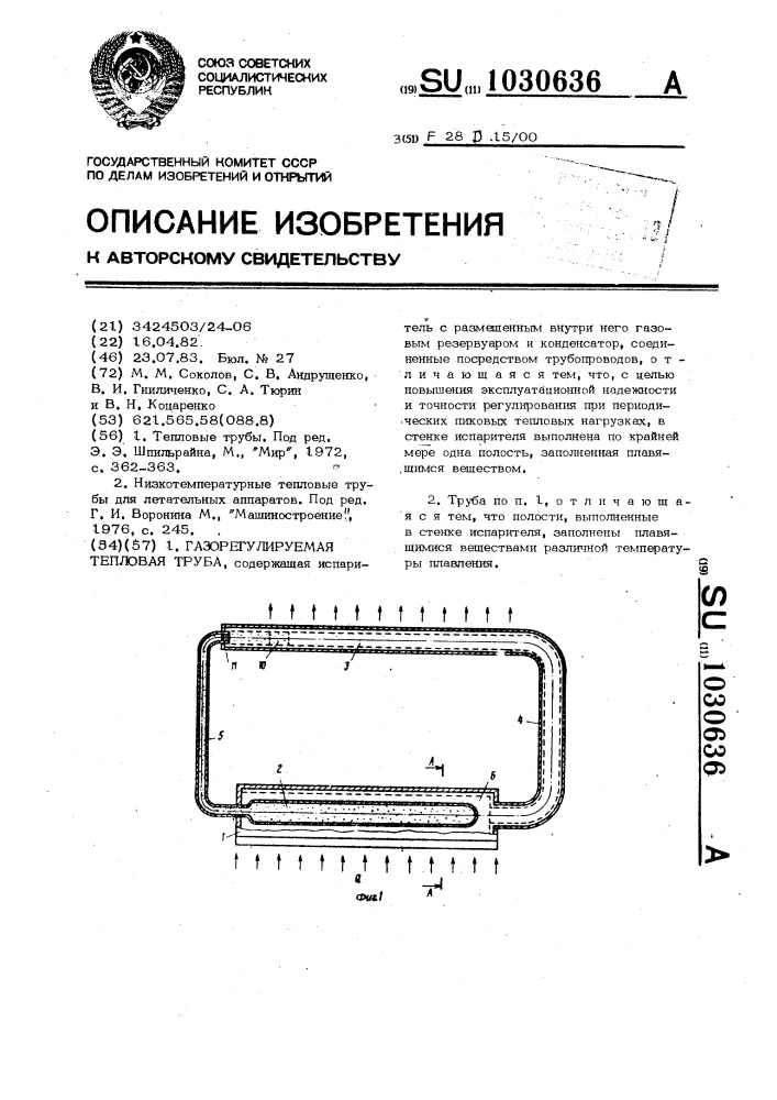 Газорегулируемая тепловая труба (патент 1030636)