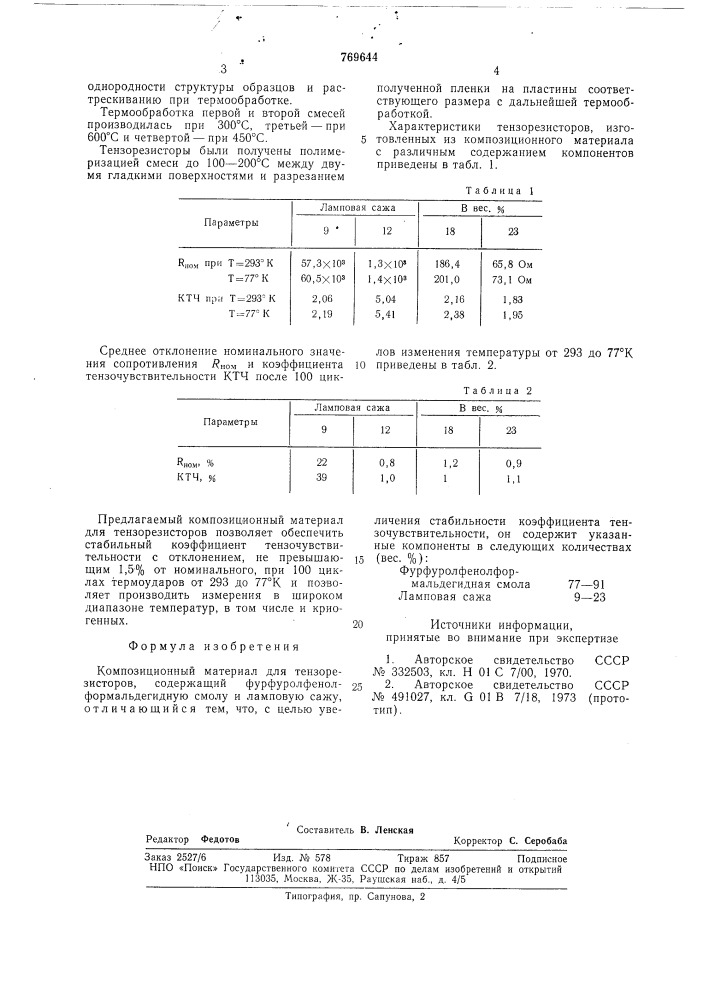 Композиционный материал для тензорезисторов (патент 769644)