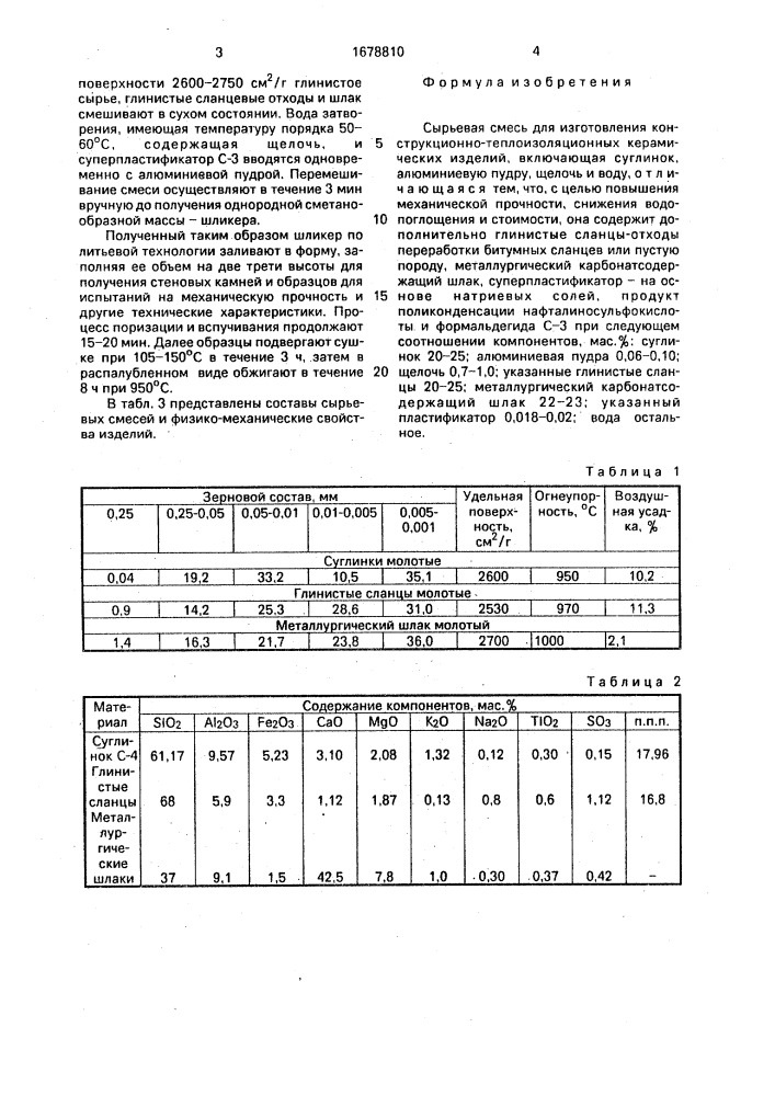 Сырьевая смесь для изготовления конструкционно- теплоизоляционных керамических изделий (патент 1678810)