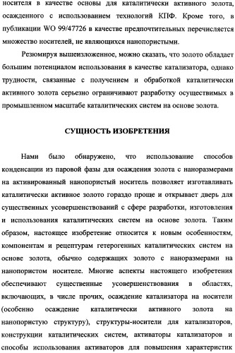 Наномерные золотые катализаторы, активаторы, твердые носители и соответствующие методики, применяемые для изготовления таких каталитических систем, особенно при осаждении золота на твердый носитель с использованием конденсации из паровой фазы (патент 2359754)