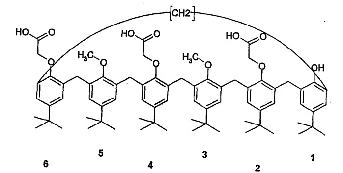 Пара-трет-бутил-каликс[6]арены, содержащие три кислотные функциональные группы в положении 2, 4 и 3, нанесенные на подложку жидкие мембраны, содержащие их материалы-подложки и их применение (патент 2422432)
