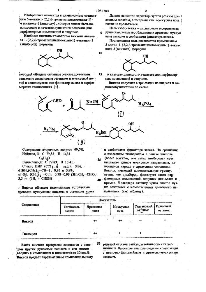 5-метил-1-(2,2,6-триметилциклогексил-1)-гексанол-3 в качестве душистого вещества для парфюмерных композиций и отдушек (патент 1082780)