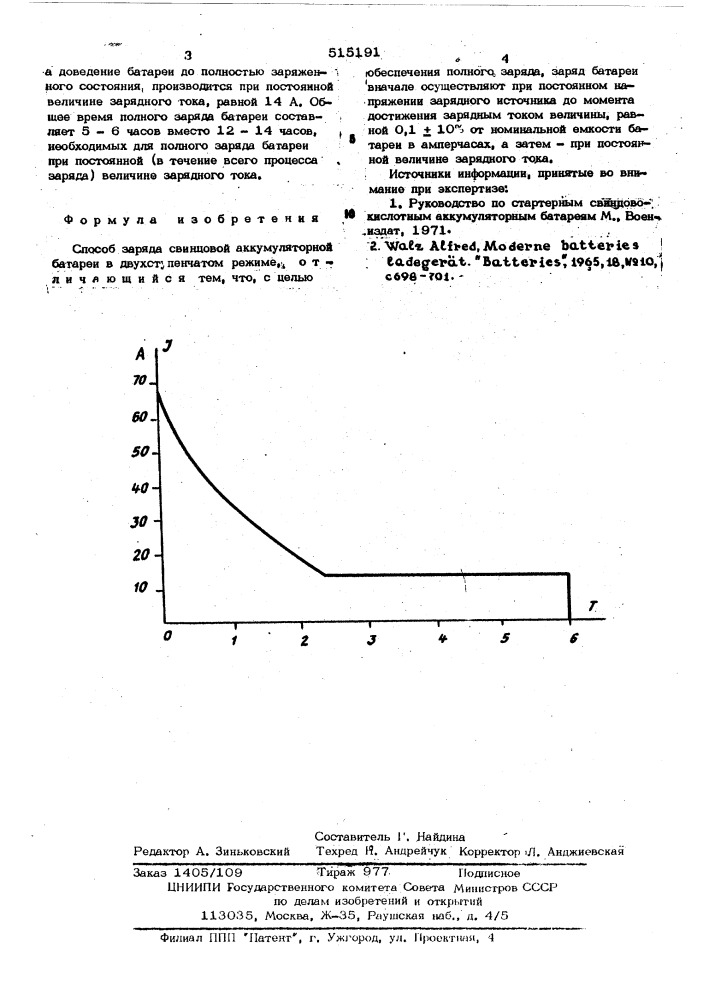 Способ заряда свинцовой аккумуляторной батареи (патент 515191)