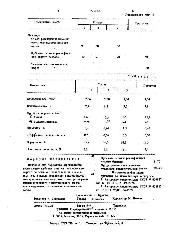 Вяжущее для дорожного строительства (патент 775112)