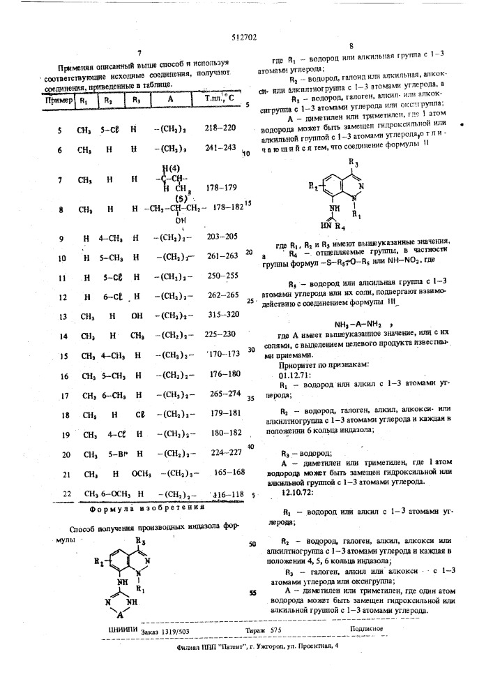 Способ получения производных индазола (патент 512702)