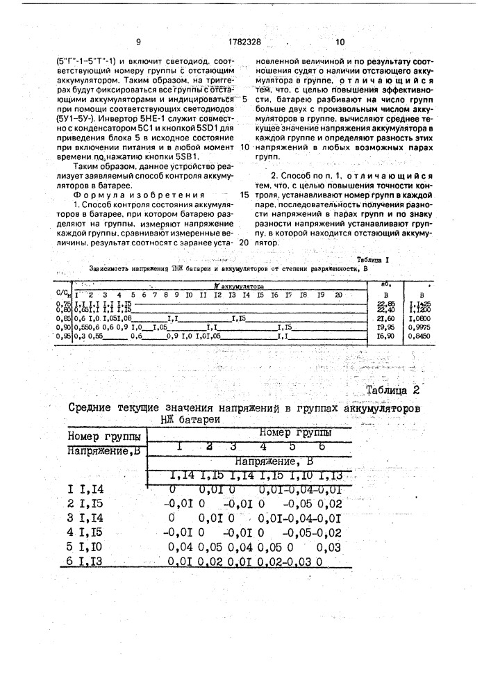 Способ контроля состояния аккумуляторов в батарее (патент 1782328)