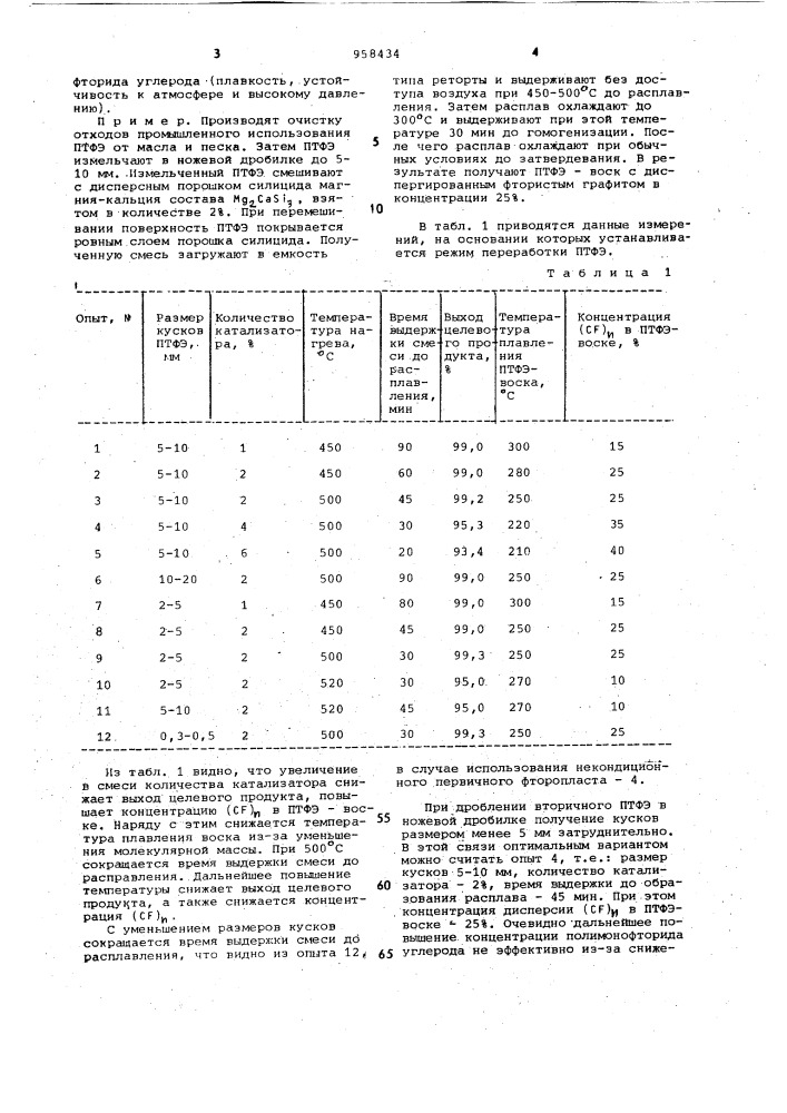 Способ переработки вторичного политетрафторэтилена (патент 958434)