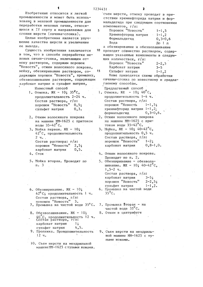 Способ переработки меховых овчин-сгонка (патент 1234431)