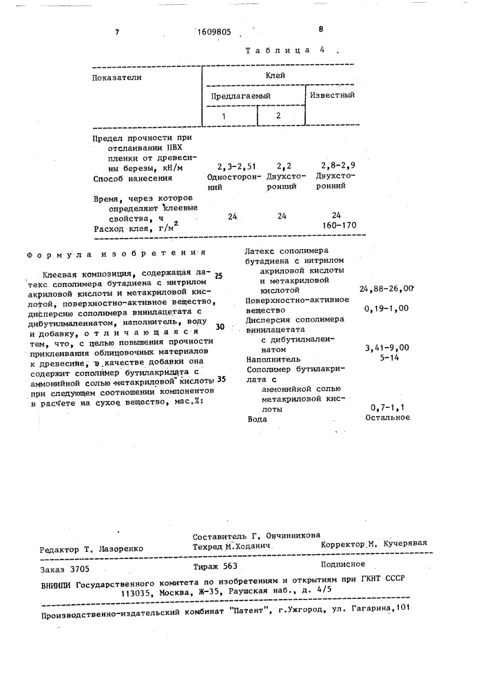 Клеевая композиция (патент 1609805)