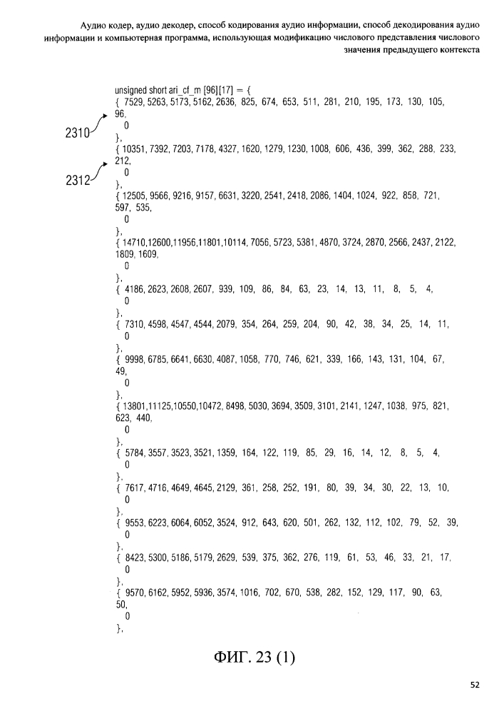 Аудио кодер, аудио декодер, способ кодирования аудио информации, способ декодирования аудио информации и компьютерная программа, использующая модификацию числового представления числового значения предыдущего контекста (патент 2644141)