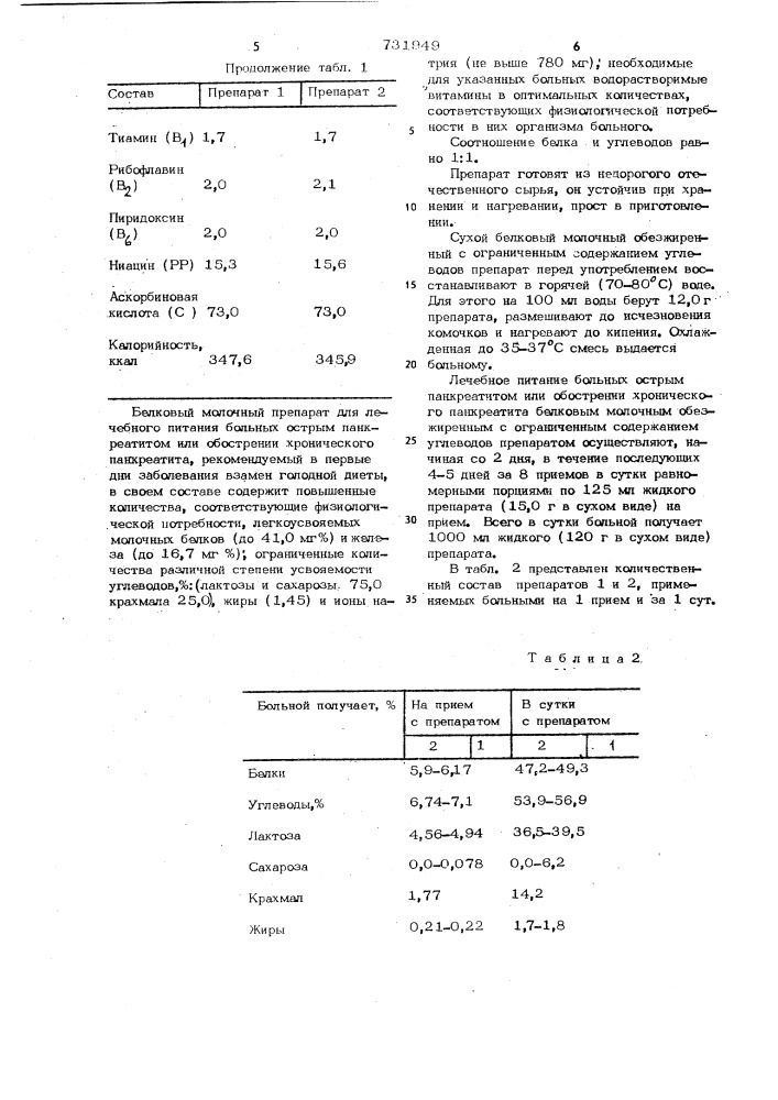 Белковый молочный препарат (патент 731949)