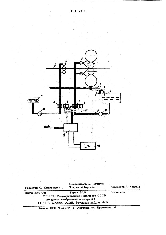 Система регулирования подачи технологической смазки и охлаждающей жидкости на стане холодной прокатки (патент 1018740)