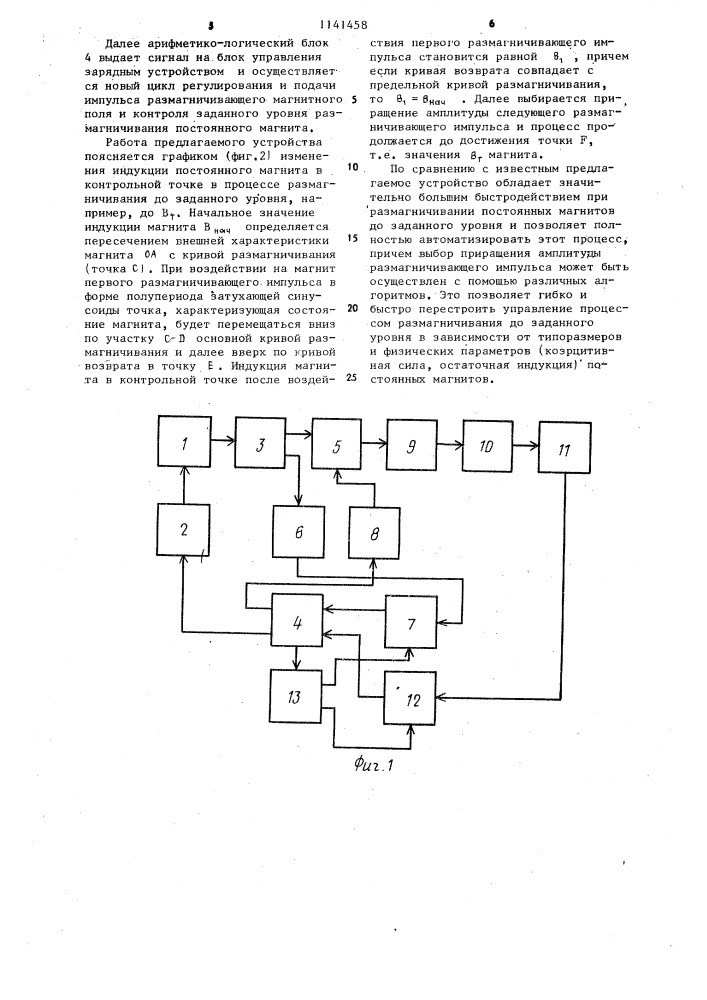 Устройство для размагничивания постоянных магнитов до заданного уровня (патент 1141458)