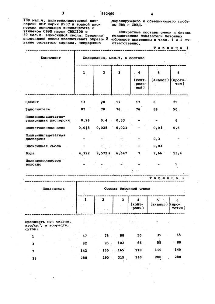 Бетонная смесь (патент 992460)