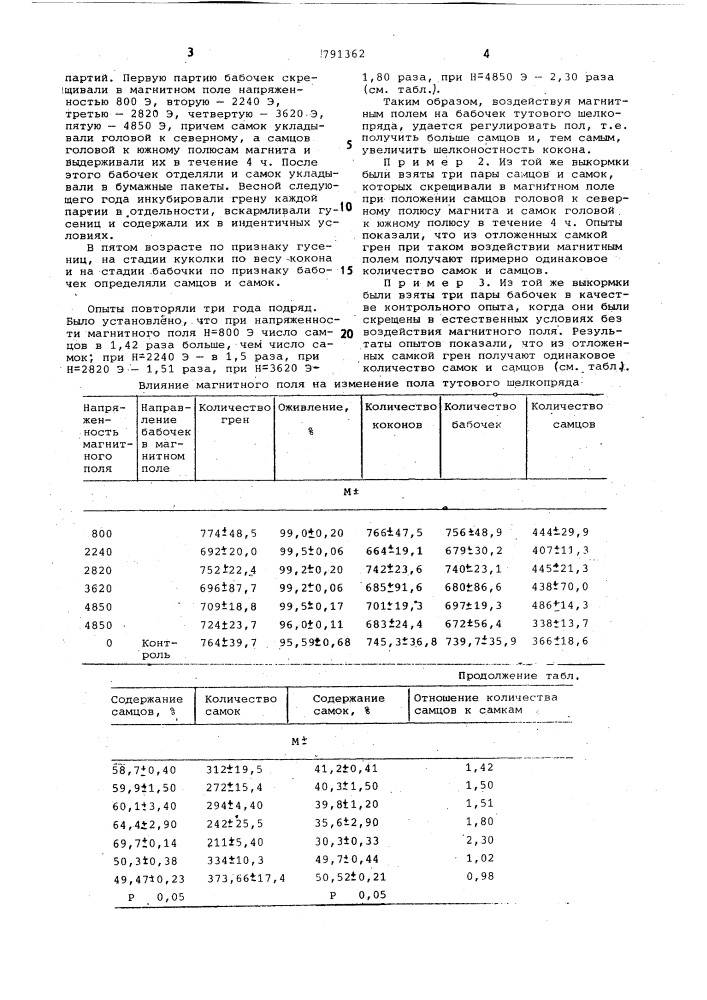 Способ регулирования пола тутового шелкопряда (патент 791362)