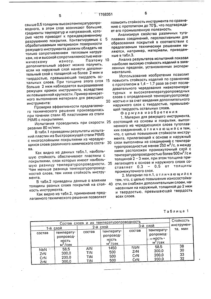 Материал для режущего инструмента (патент 1768351)