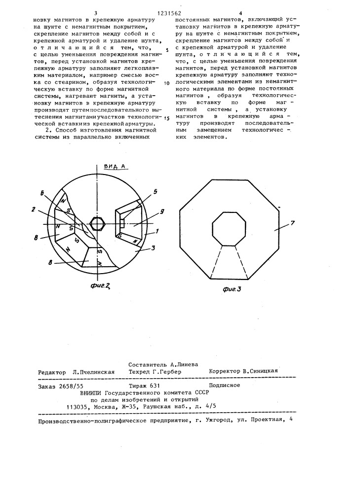 Способ изготовления магнитной системы из параллельно включенных постоянных магнитов /его варианты/ (патент 1231562)