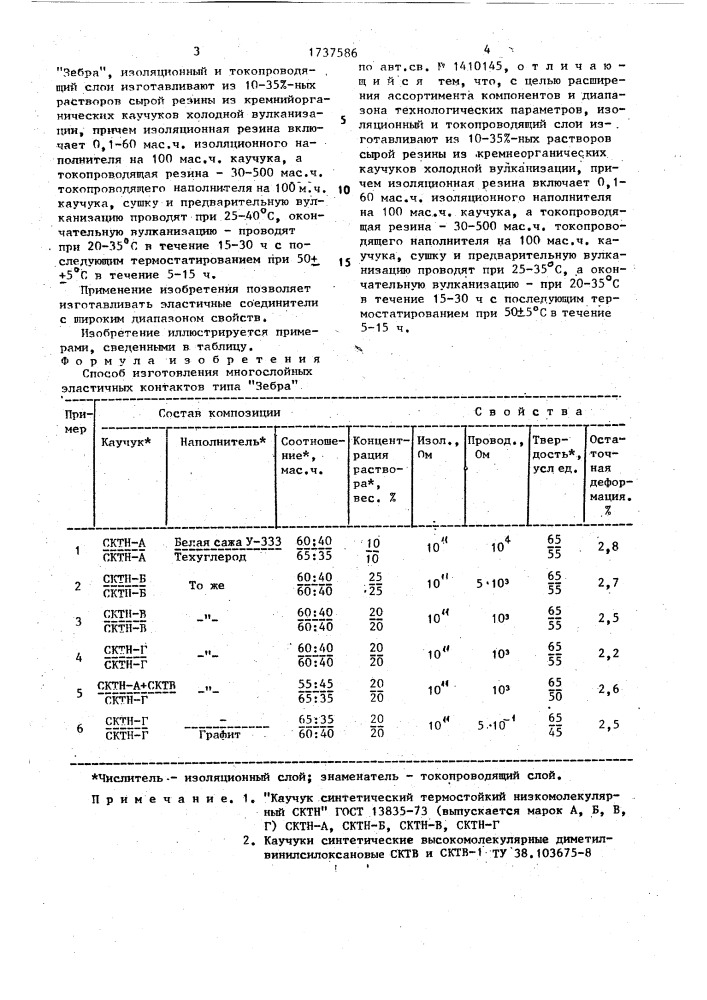 "способ изготовления многослойных эластичных контактов типа "зебра" (патент 1737586)