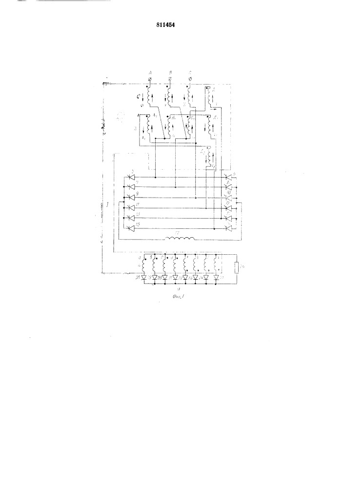 Трехфазный преобразователь переменногонапряжения b постоянное (патент 811454)