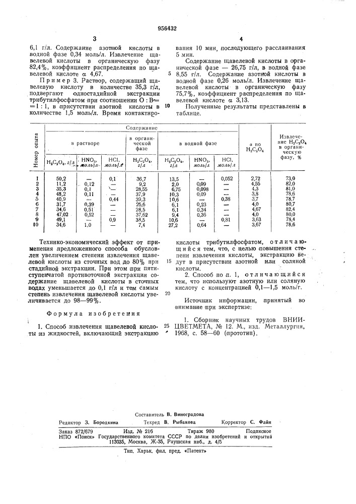 Способ извлечения щавелевой кислоты из жидкостей (патент 956432)