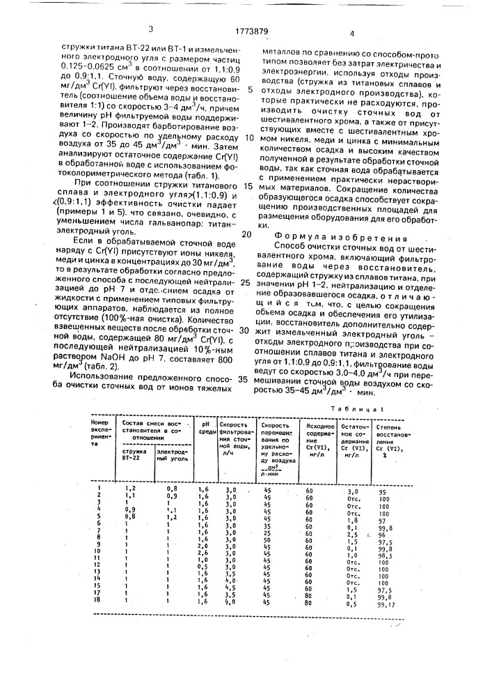 Способ очистки сточных вод от шестивалентного хрома (патент 1773879)