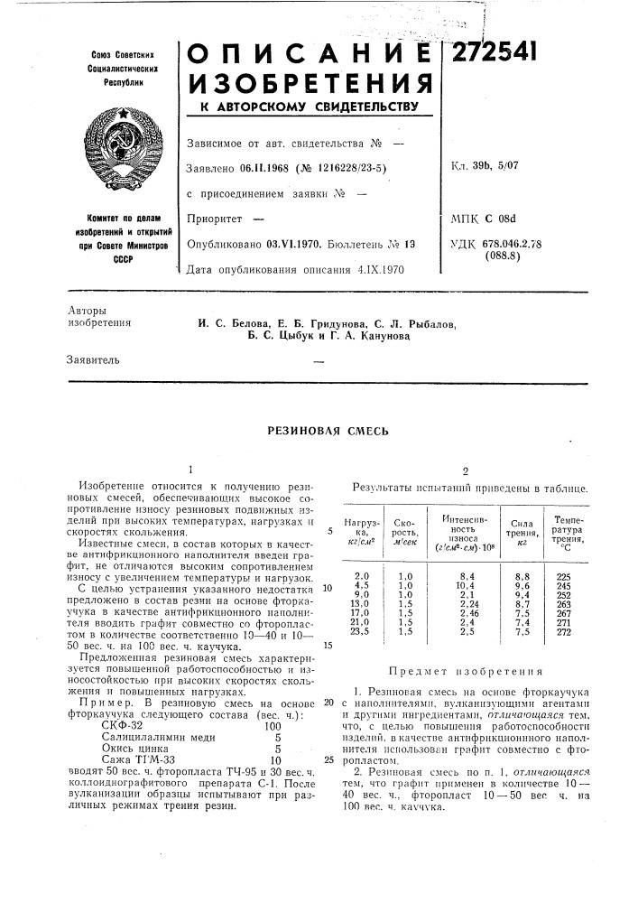 Резиновая смесь (патент 272541)