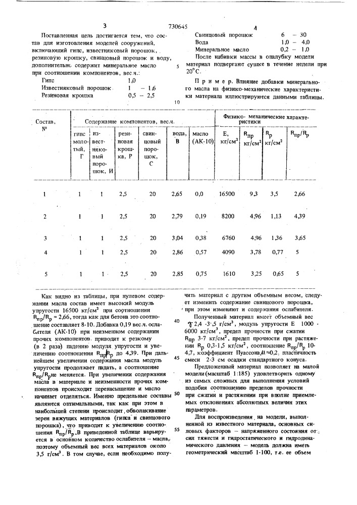 Состав для изготовления моделей сооружений (патент 730645)