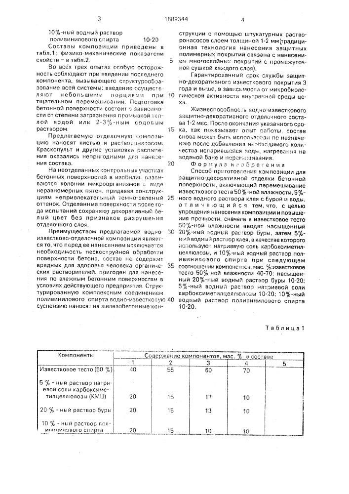 Способ приготовления композиции для защитно-декоративной отделки бетонной поверхности (патент 1689344)