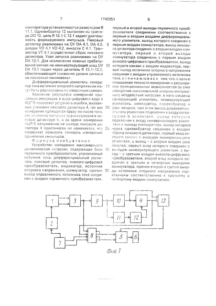 Устройство измерения максимальной динамической нагрузки (патент 1742651)