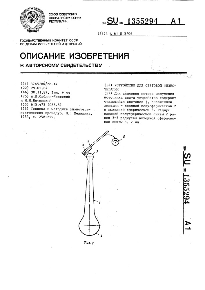 Устройство для световой физиотерапии (патент 1355294)